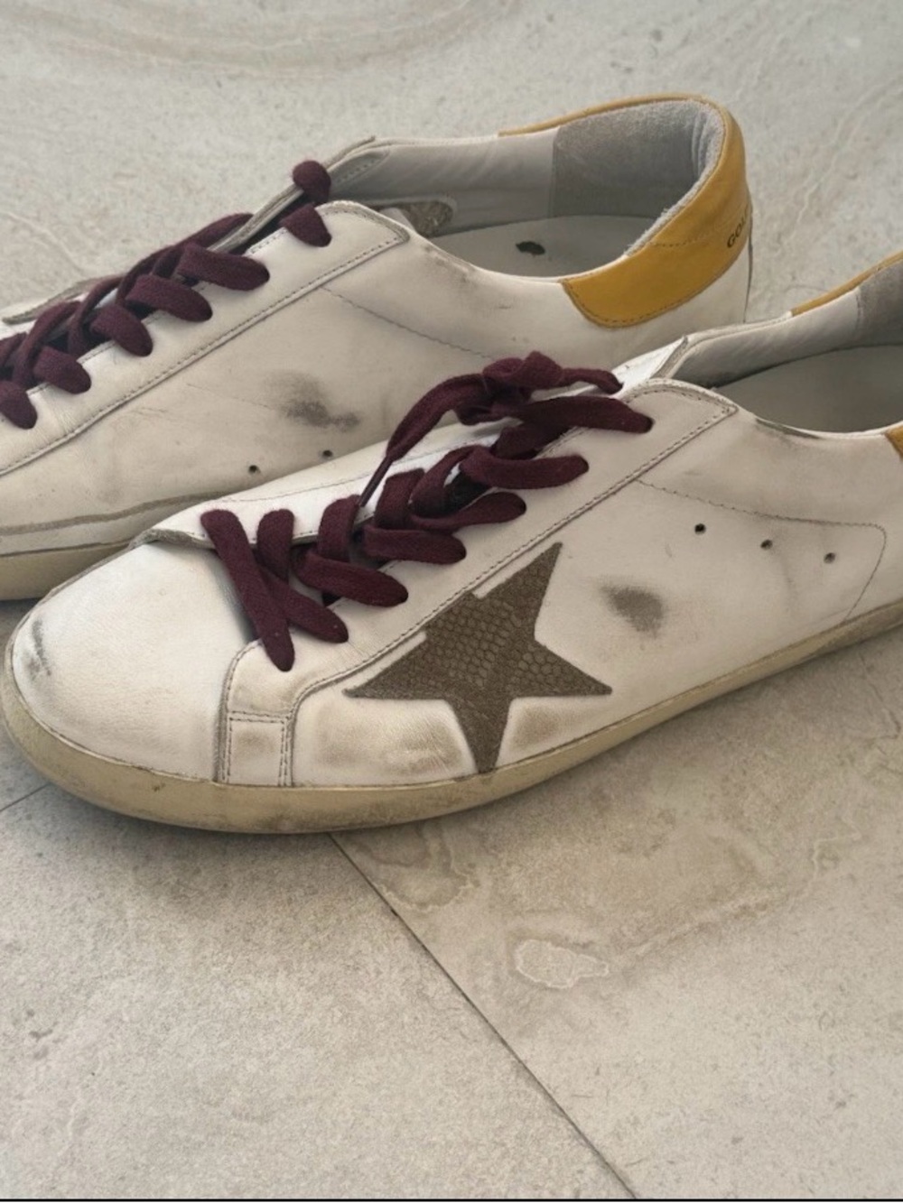 Golden Goose Super-Star Sneakers White Leather Yellow Heel Men’s US 12 EU 45